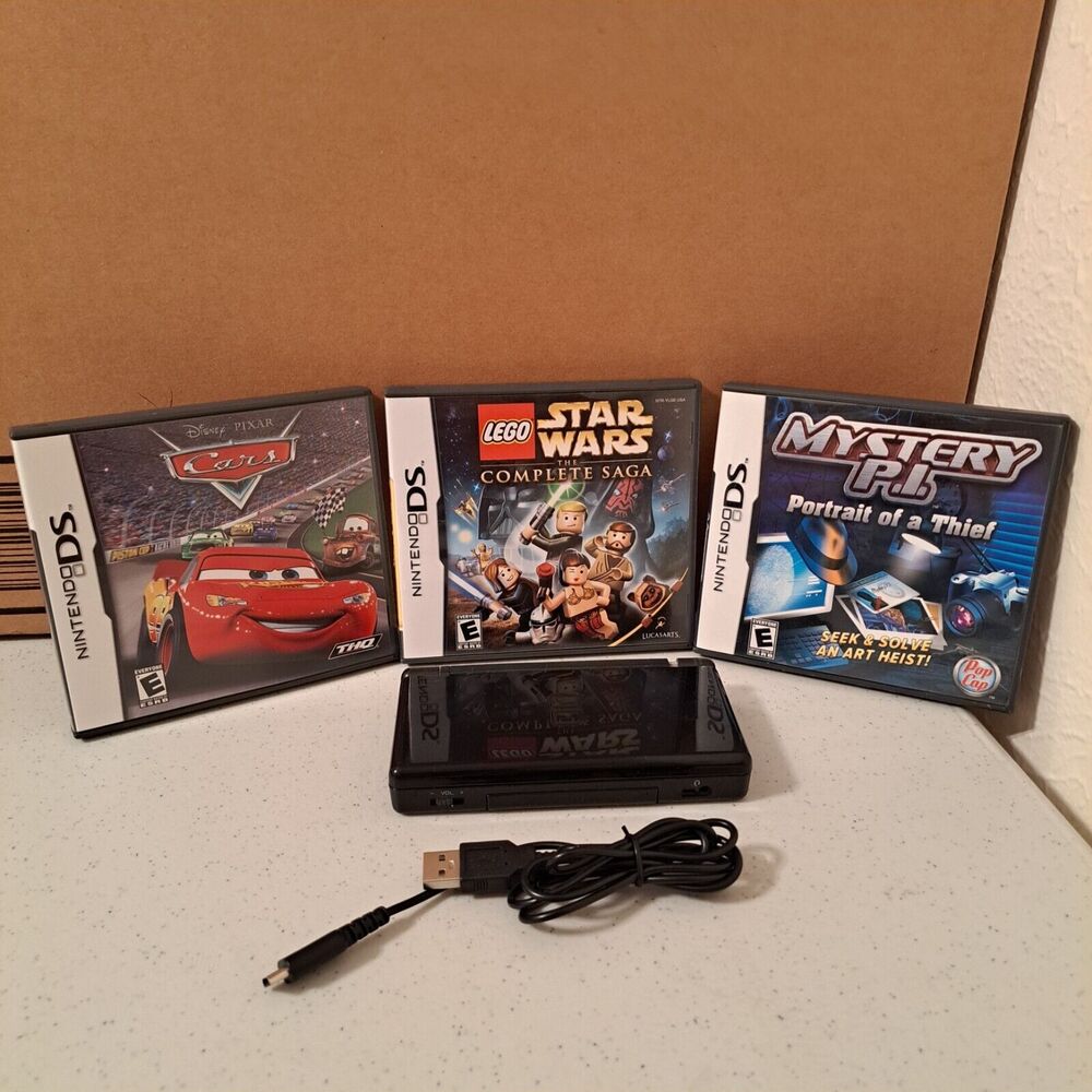 Nintendo Ds Onyx Black Starter Bundle with (3) games, Charger & Stylist TESTED